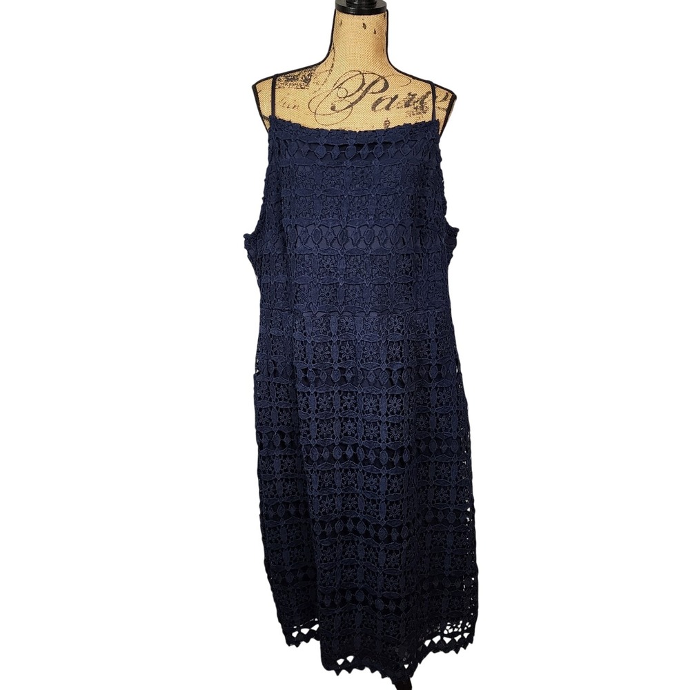 CLUB L‎ LONDON Size 20 Navy Crochet Lace Overlay Sleeveless Midi Sheath Dress